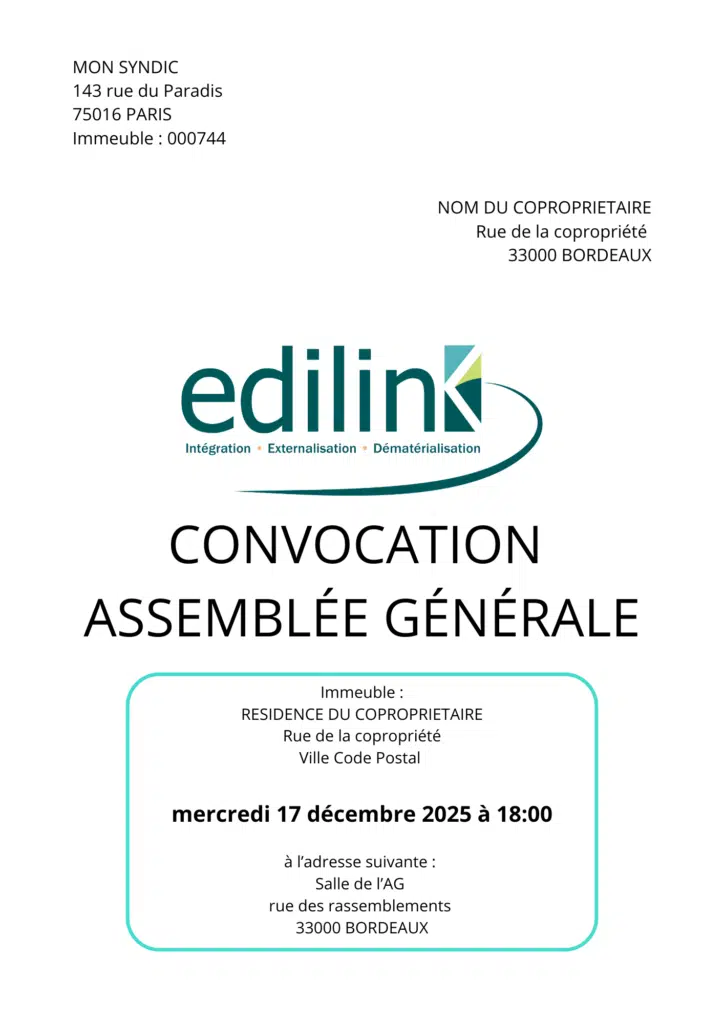 Page porte-adresse Edilink personnalisée - Convocation AG